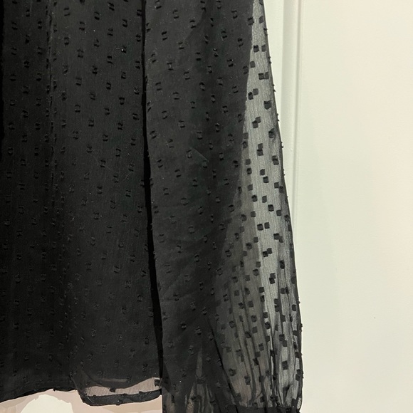 Loft, black Swiss dot, sheer sleeves, velvet trim top, size XS - Picture 3 of 6